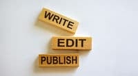 Wooden blocks reading write, edit, publish