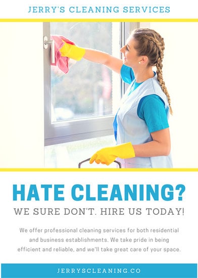 blue and yellow woman cleaning window flyer templates by canva residential offer flyer