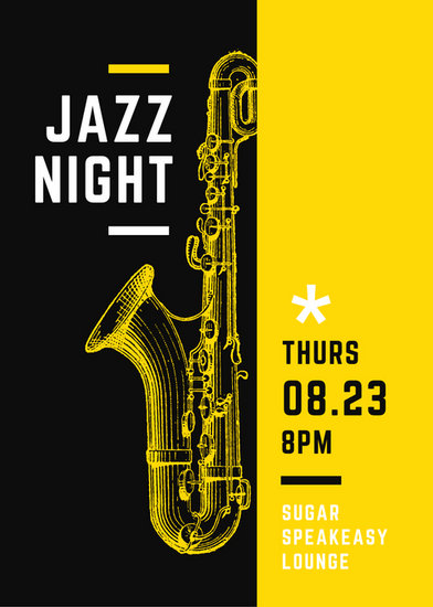 yellow and black jazz night saxophone illustration concert flyer jazz flyer