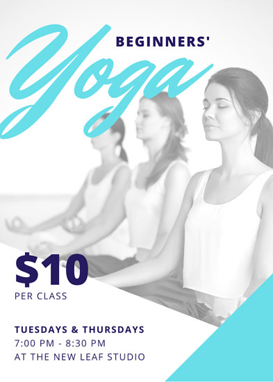turquoise blue yoga fitness flyer templates by canva canva promotion flyers