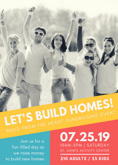 yellow blue red house building fundraiser flyer templates by canva family portrait fundraising photography flyers templates