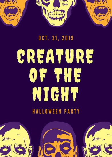 violet and orange zombie heads halloween flyer templates by canva canva halloween flyers