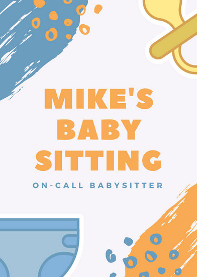 orange and blue brush strokes and baby icons male babysitting flyer baby contest flyer