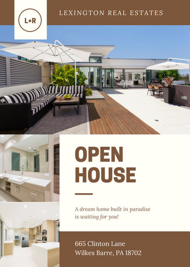 brown cream modern photo open house flyer templates by canva open house templates flyers