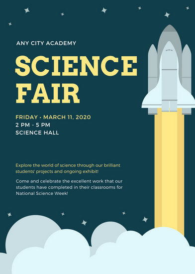 blue and yellow simple science flyer templates by canva science fair flyers