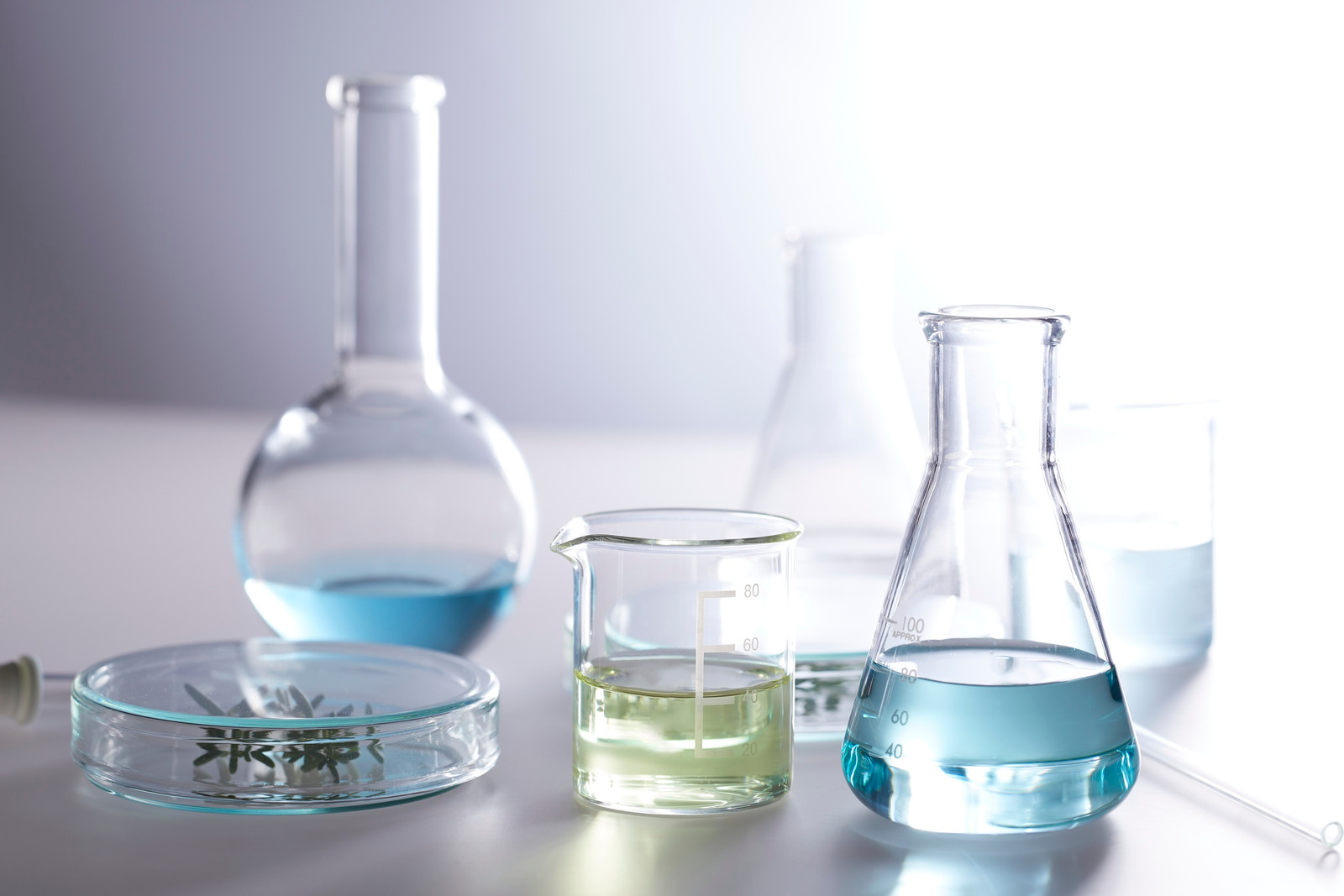 Laboratory Glassware with Colorful Solutions